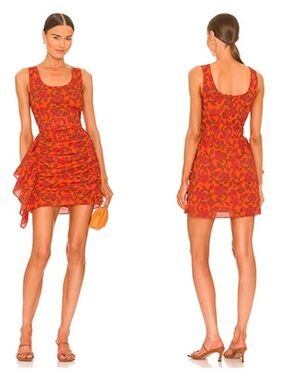 Rhode Tilda Orange Floral Mini Dress with Ruffle Women's